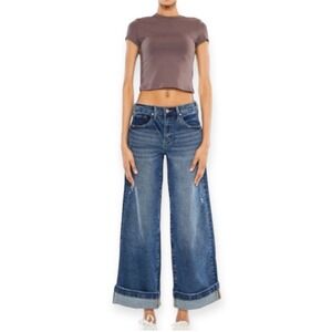 KanCan Jeans‎ Sally High Rise Wide Leg Cuffed 13 30 Dark Wash Jeans KC5518D